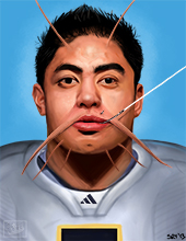 An editorial image I made of Manti Te'o, a Notre Dame football player, for an article where he was catfished by a woman that didn't exist. He was hooked. 2012