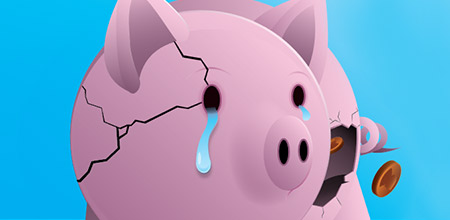A vector illustration of a cracked piggybank for an article. 2013