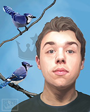A self portrait I made with some Blue jays for branding and website imagery. 2014
