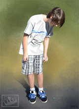 A digital painting of my younger brother searching his pockets for a missing marble. A personal project. 2013